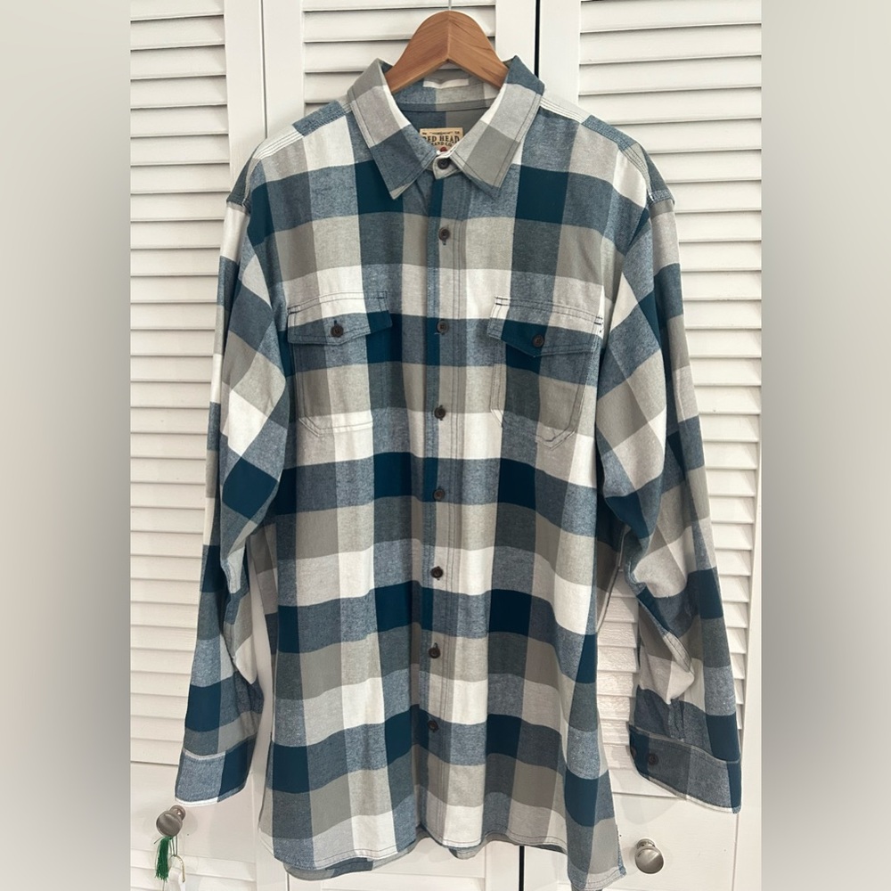 Blue and White Casual Flannel Shirt XLT